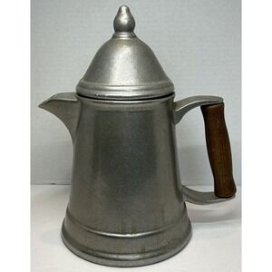 Lidded Coffee Tea Pot Wood Handle Carson Pewter 9.5" Vintage‎